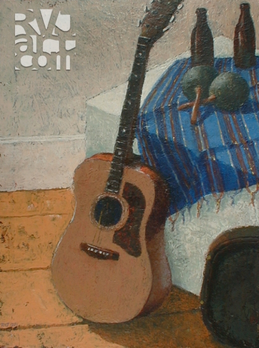 Guitarra y maracas, oil painting by Roger Vincent Jasaitis, copyright 2001, RVJart.com pitcher