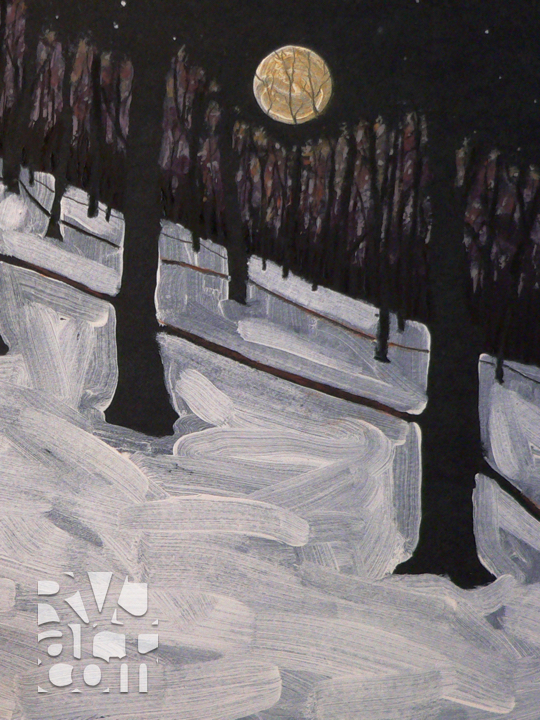 Sugarbush Moonrise, oil painting by Roger Vincent Jasaitis, copyright 2007, RVJart.com