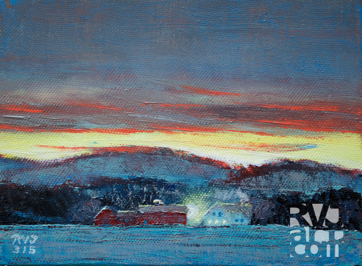 "Twilight, last day of winter", original oil painting by Roger Vincent Jasaitis, RVJart.com, Copyright 2015